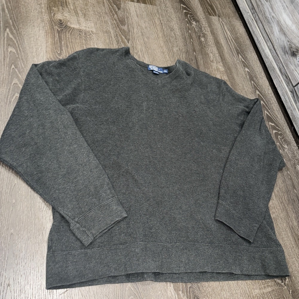 Polo Ralph Lauren Heavy Thick Sweater Mens 2XL Gray Pima Cotton V-Neck Pony
